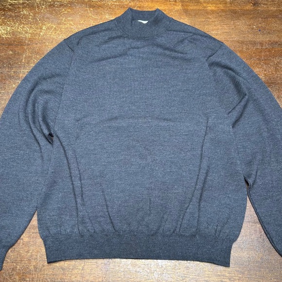 Pronto Uomo 100% Merino Wool Sweater Mens L Gray Mock Neck Preppy EUC - Picture 3 of 8